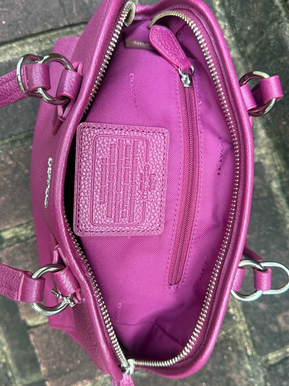 COACH Pebbled Leather Satchel in Berry - Picture 9 of 12